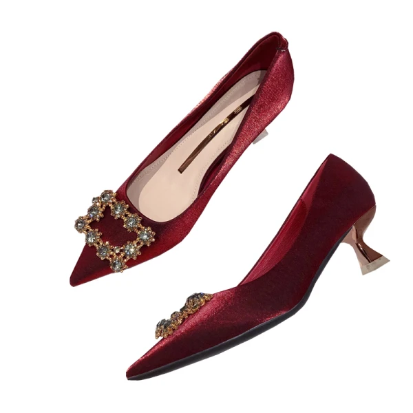 Schöne Schwarz Ball Strass Pumps 2020 3 cm Stilettos Low Heel Spitzschuh Pumps
