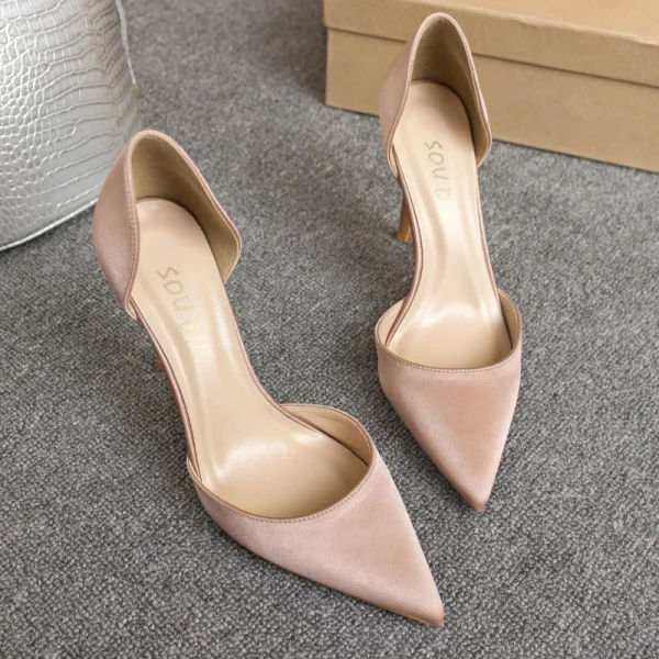 Simple Nues Soie Promo Chaussures Femmes 2020 10 cm Talons Aiguilles À Bout Pointu Talons