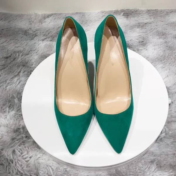 Schlicht Grün Wildleder Strassenmode Pumps 2020 12 cm Stilettos Spitzschuh Pumps