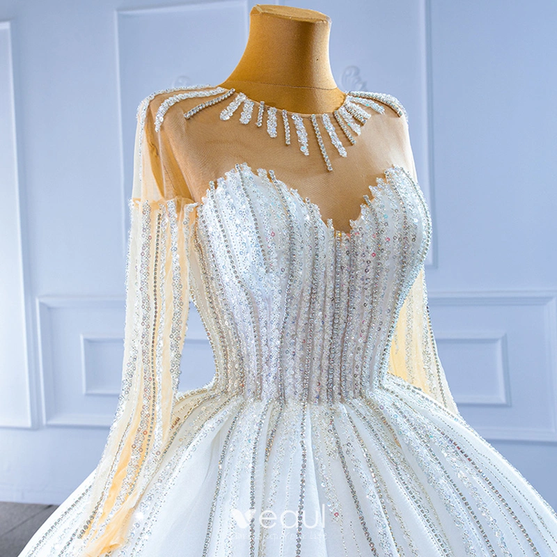 High-end Elegant White Rhinestone Wedding Dresses 2021 Ball Gown Scoop ...