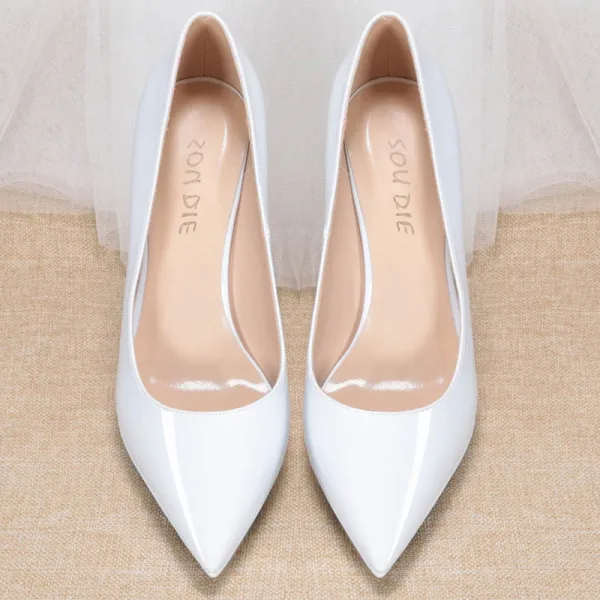 Schöne Weiß Ball 2020 Pumps Lackleder 12 cm Stilettos Spitzschuh Pumps