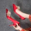 Chinese style Satin Red Wedding Shoes 2020 Gold Appliques 8 cm Stiletto Heels Pointed Toe Wedding Pumps