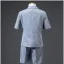 Mode Gris Bleu Ciel Costume Garçon Mariage 2021 Manches Courtes Noeud Cravate
