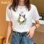 Casual Summer White Loose Cartoon Printing T-Shirts 2021 Cotton Scoop Neck Short Sleeve Women's Tops T-shirt