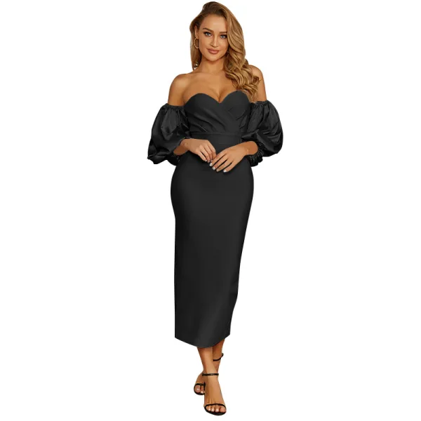 Sexy Sky Blue Tight  Party Dresses 2021 Off-The-Shoulder Puffy 1/2 Sleeves Backless Cocktail Party Evening Party Women Dresses