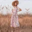 Summer Blushing Pink Street Wear Printing Maxi Dresses 2021 Scoop Neck Bow Sash Short Sleeve Tea-length Women Dresses