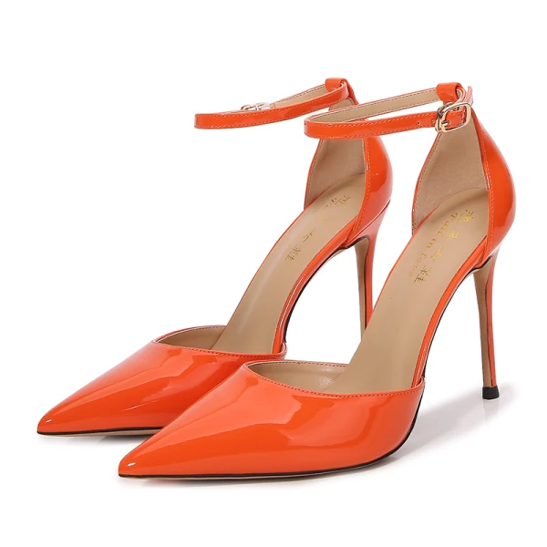 Sexy Fashion Black Cocktail Party Evening Party Womens Shoes 2021 Patent Leather Ankle Strap 12 cm Stiletto Heels Pointed Toe Womens Shoes High Heels