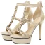 Charming Champagne Rhinestone Wedding Shoes 2021 Leather 12 cm Stiletto Heels T-Strap Open / Peep Toe Wedding Sandals High Heels