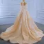 High-end Champagne Pearl Lace Flower Wedding Dresses 2021 Trumpet / Mermaid High Neck Long Sleeve Floor-Length / Long Wedding