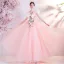 Flower Fairy Candy Pink Ruffle Prom Dresses 2021 A-Line / Princess V-Neck Lace Flower Appliques Long Sleeve Backless Floor-Length / Long Prom Formal Dresses