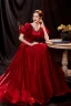 Vintage / Retro Burgundy Satin Prom Dresses 2021 A-Line / Princess V-Neck Rhinestone Bell sleeves Backless Floor-Length / Long Prom Formal Dresses