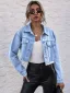 Mode Gatukläder Ocean Blå Denim Rockar & Jackor 2021 Covered Button Omslags Långärmad Damtoppar