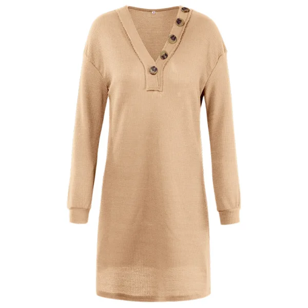 Sexy Tomber Hiver Vêtement de rue Armée Verte Tricot Ample Femme Robes 2021 V-Cou Manches Longues