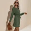 Fall Winter Grey Street Wear Women Dresses 2021 Scoop Neck Bow Sash Regular Long Sleeve