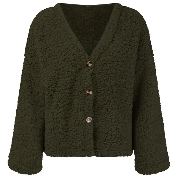 Mode Tomber Hiver Vêtement de rue Kaki Peluche Manteaux & Vestes 2021 V-Cou Manches Longues Ordinaire Hauts pour Femmes