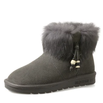 Mode Stövlar Dam 2017 Grå Läder Stövletter Mocka Casual Vinter Platt Snow Boots