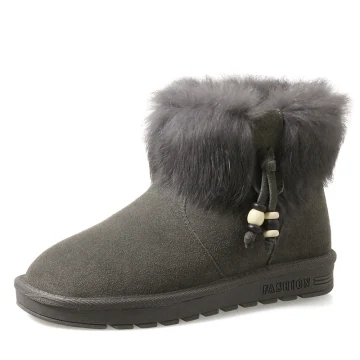 Mode Stövlar Dam 2017 Grå Läder Stövletter Mocka Casual Vinter Platt Snow Boots