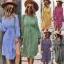 Bohemia Summer Printing Yellow Women Dresses 2021 A-Line / Princess Beach Street Wear Resort Wear V-Neck Sash Long Sleeve Knee-Length