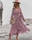 Bohemia Summer Beach Resort Wear Yellow Floral Maxi Dresses 2021 V-Neck Sash Bow Long Sleeve Tea-length