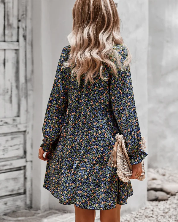 Summer Beach Street Wear Resort Wear Candy Pink Floral Women Dresses 2021 V-Neck Long Sleeve