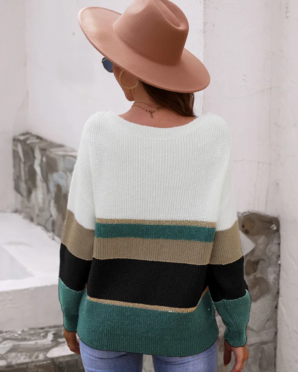 Comfortabel Vallen Winter Toevallig Multi-Kleuren Streep Truien 2021 Katoen Ronde Hals Regelmatig Lange Mouwen Dames Topjes