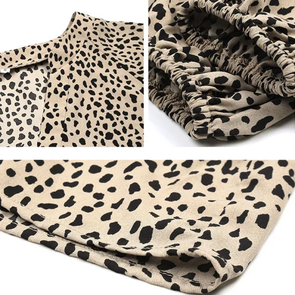 Modest Summer Brown Street Wear Spotted Leopard Print Women Dresses Women's Tops 2021 V-Neck Loose Long Sleeve Knee-Length