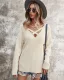 Sexy Fall Winter Beige Street Wear Sweaters 2021 Cotton V-Neck Regular Long Sleeve Women Tops