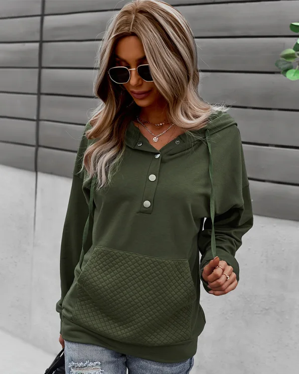 Désinvolte Tomber Hiver Gris Encapuchonné Sweats 2021 Boutons Manches Longues Femme Hauts