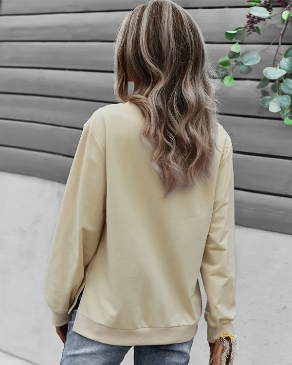 Herbst Winter Freizeit Beige Pullover 2021 Rundhalsausschnitt Schaltflächen Lange Ärmel Regulär Damen Oberteile