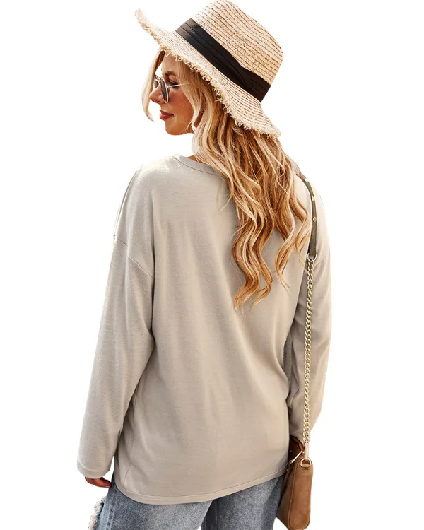 Modest / Simple Casual Beige Knitting Loose Coats & Jackets 2021 Scoop Neck Buttons Long Sleeve Women Tops