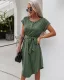 Casual Spring Summer Burgundy Women Dresses 2021 Scoop Neck Bow Short Sleeve Sash Loose