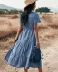 Casual Spring Summer Resort Wear Pool Blue Women Dresses 2021 V-Neck Short Sleeve Sash Tea-length Loose
