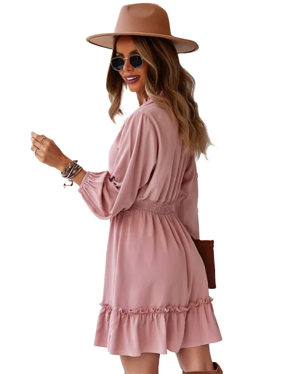 Chic / Beautiful Fall Winter Casual Dark Green Regular Women Dresses 2021 V-Neck Long Sleeve