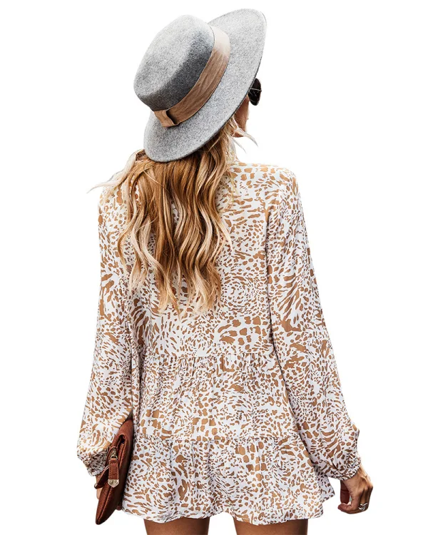 Mode Tomber Été Vêtements de vacances Blanche Floral Femme Hauts 2021 V-Cou Manches Longues Ample