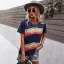 Fashion Spring Summer Candy Pink Street Wear Multi-Colors Striped T-Shirts 2021 Cotton Scoop Neck Loose Short Sleeve Women Tops