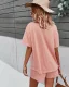 Casual Vår Sommar Limegrön Enfärgad Shorts T-Shirts 2021 V-Hals Knappar Korta ärm Lösa