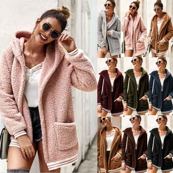 Mode Winter Strassenmode Khaki Wildleder Kapuze Jacken & Mäntel 2021 Baumwolle Lose Lange Ärmel Damen Oberteile