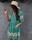 Bohemia Spring Summer Resort Wear Khaki Floral Women Dresses 2021 V-Neck Short Sleeve Loose