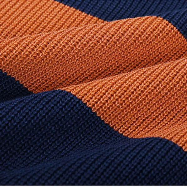 Fashion Fall Winter Street Wear Orange Lapel Stripe Sweaters 2021 Cotton Long Sleeve Regular Women Tops