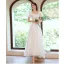 Vintage / Retro Modest / Simple Ivory Pearl Prom Dresses 2021 A-Line / Princess Square Neckline Puffy Short Sleeve Backless Bow Floor-Length / Long Formal Dresses