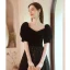 Chic / Belle Bling Bling Noire Étoile Paillettes Robe De Bal 2021 Princesse Encolure Carrée Manches Courtes Longue Robe De Ceremonie