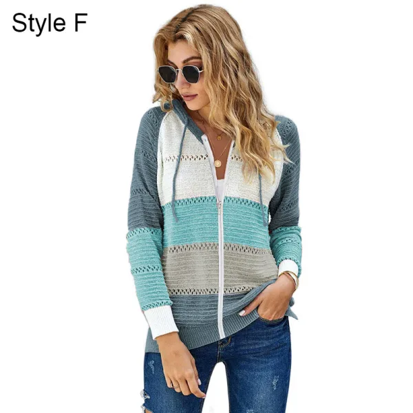 Fashion Fall Winter Burgundy Multi-Colors Stripe Street Wear Hooded Sweatshirts 2021 Long Sleeve Loose Women Tops