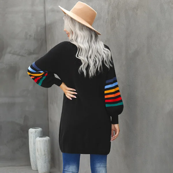 Chic / Beautiful Fall Winter Black Street Wear Knitting Coats & Jackets Multi-Colors Stripe 2021 Loose Long Sleeve Women Tops