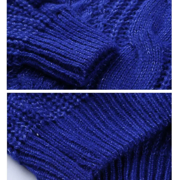 Comfortable Fall Winter Royal Blue Street Wear Knitting Loose Sweaters 2021 High Neck Long Sleeve Women Tops