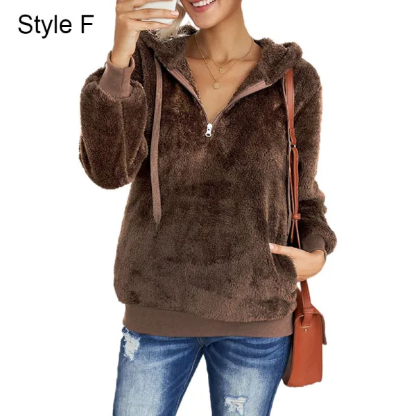 Fashion Fall Winter Street Wear Grey Plush Sweatshirts 2021 Loose V-Neck Long Sleeve Women Tops