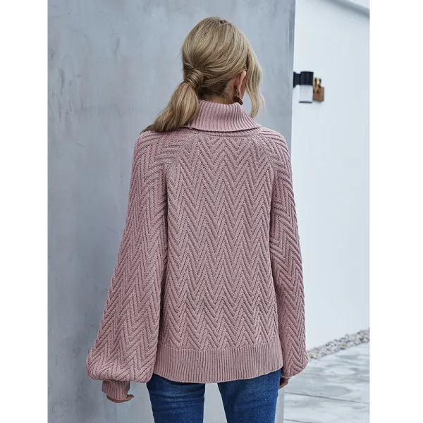 Comfortable Casual Fall Winter Brown Knitting Sweaters 2021 High Neck Long Sleeve Loose Women Tops