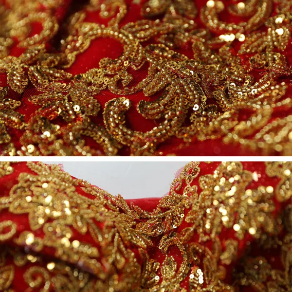 Scintillantes Rouge Glitter Perlage Paillettes Robe De Bal 2021 Princesse De l'épaule Sans Manches Dos Nu Longue Robe De Ceremonie