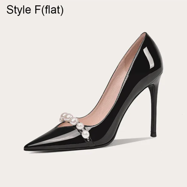 Mode Nude Abend Perle Pumps 2021 Leder 10 cm Stilettos Hochhackige Spitzschuh Pumps