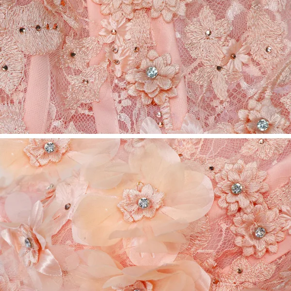 Charmant Rose Bonbon Faux Diamant En Dentelle Fleur Appliques Robe De Bal 2021 Princesse De l'épaule Sans Manches Dos Nu Longue Robe De Ceremonie