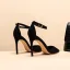 Fashion Black Street Wear Womens Sandals 2021 Leather Ankle Strap 10 cm Stiletto Heels Pointed Toe Sandals High Heels